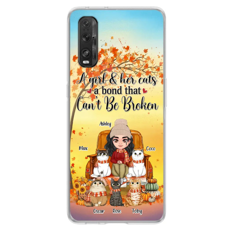 Personalized Cat Mom Fall Season Phone Case - Gift Idea For Cat Lovers - Up to 5 Cats - Case For Xiaomi/ Oppo/ Huawei - A Girl & Her Cats A Bond That Can't Be Broken