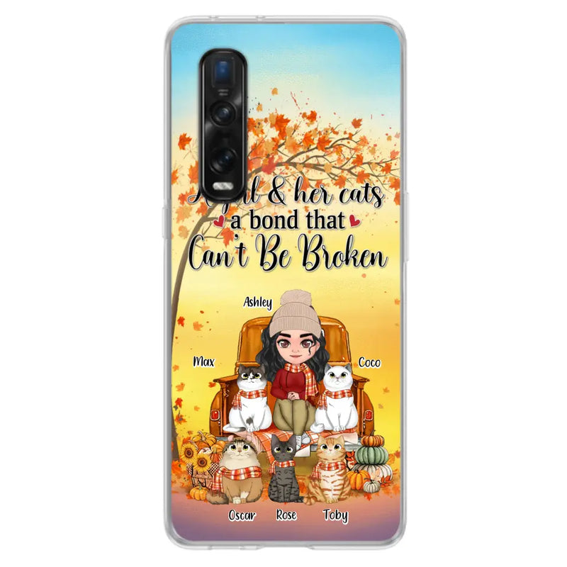 Personalized Cat Mom Fall Season Phone Case - Gift Idea For Cat Lovers - Up to 5 Cats - Case For Xiaomi/ Oppo/ Huawei - A Girl & Her Cats A Bond That Can't Be Broken