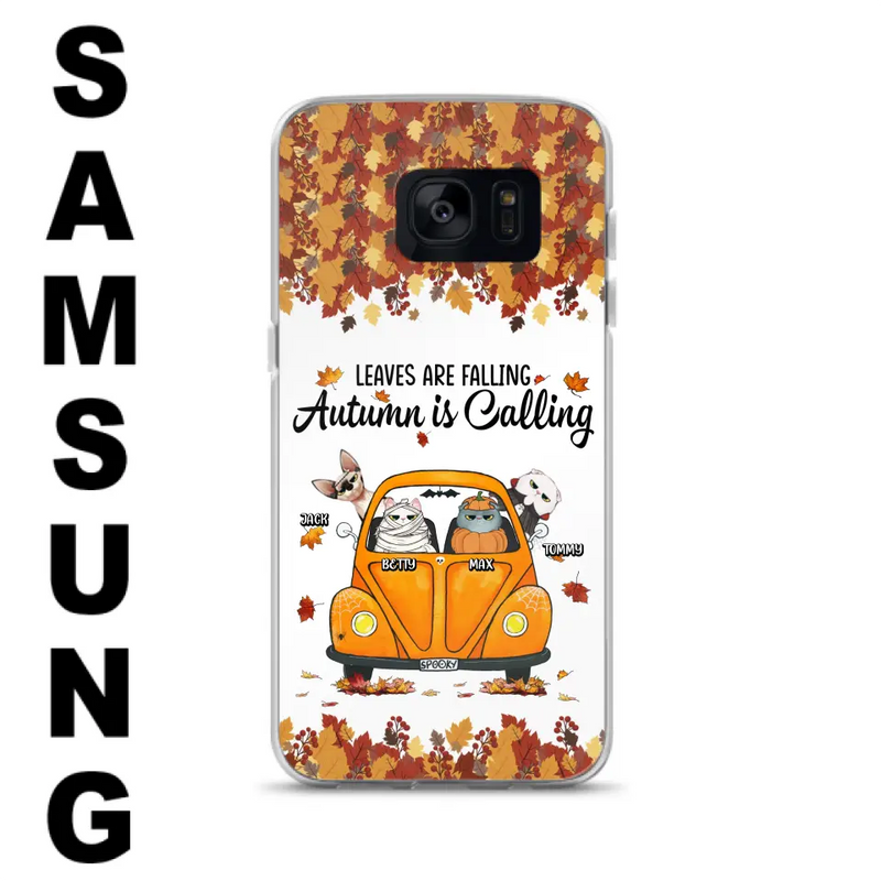 Personalized Pet Phone Case - Gift Idea For Cat/Dog Lovers - Up to 4 Pets - Case For iPhone/Samsung - Leaves Are Falling Autumn Is Calling