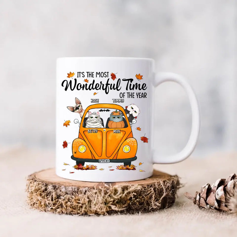 Personalized Pet Coffee Mug - Autumn Gift For Cat/Dog Lover - Up to 4 Pets - It's The Most Wonderful Time Of The Year