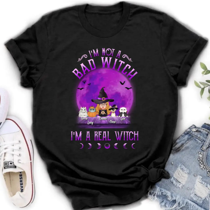 Personalized Witch Shirt/Hoodie - Gift Idea For Halloween/Witch Lovers - Up to 4 Pets - I'm Not A Bad Witch I'm A Real Witch