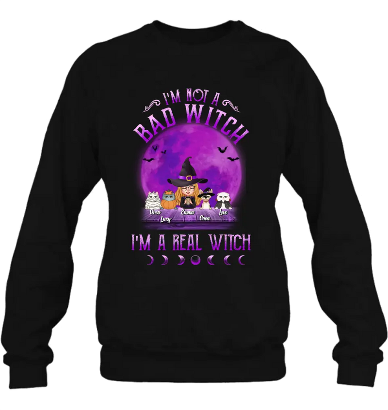 Personalized Witch Shirt/Hoodie - Gift Idea For Halloween/Witch Lovers - Up to 4 Pets - I'm Not A Bad Witch I'm A Real Witch