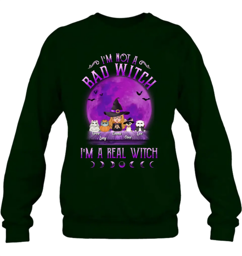 Personalized Witch Shirt/Hoodie - Gift Idea For Halloween/Witch Lovers - Up to 4 Pets - I'm Not A Bad Witch I'm A Real Witch