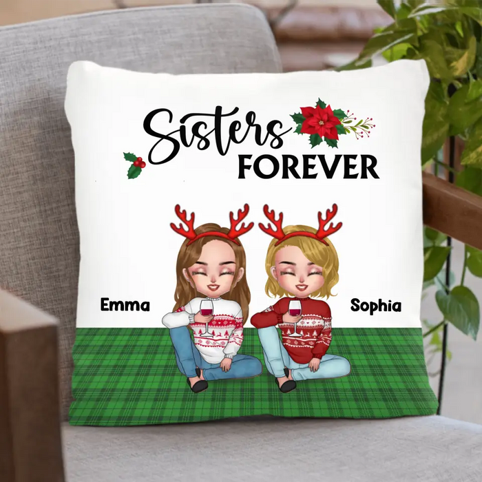 Custom Personalized Besties Forever Pillow Cover/Single Layer Fleece/Quilt Blanket - Upto 5 People - Gift Idea For Friends/ Sisters