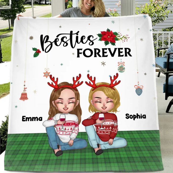 Custom Personalized Besties Forever Pillow Cover/Single Layer Fleece/Quilt Blanket - Upto 5 People - Gift Idea For Friends/ Sisters