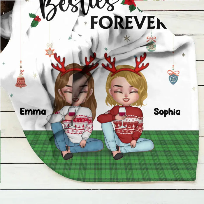 Custom Personalized Besties Forever Pillow Cover/Single Layer Fleece/Quilt Blanket - Upto 5 People - Gift Idea For Friends/ Sisters
