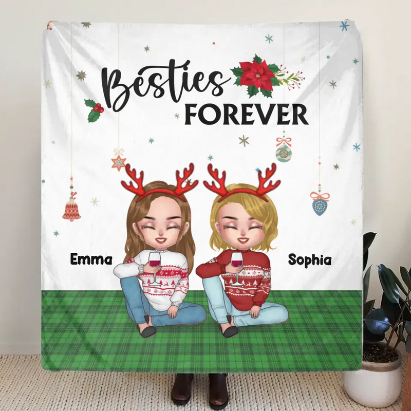 Personalized Besties Forever Pillow Cover/Fleece Throw Blanket/Quilt - Up to 5 People - Gift Idea For Friends/ Sisters
