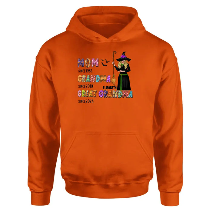 Personalized Halloween Witch Shirt/ Hoodie - Gift Idea For Halloween - Mom Since 1985 Grandma Since 2010