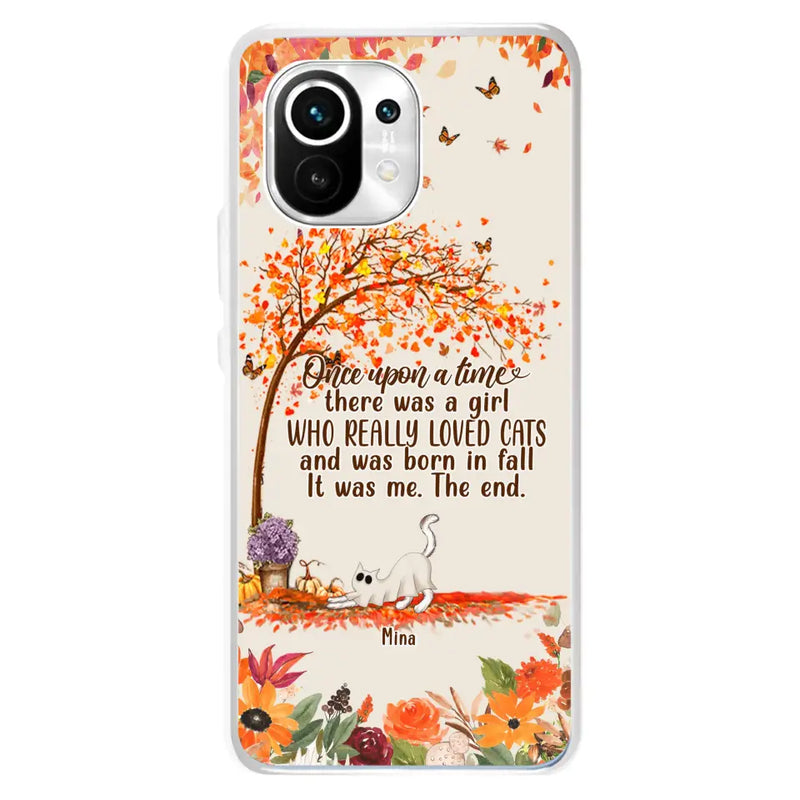 Personalized Cat & Fall Phone Case - Up to 6 Cats - Autumn Gift For Cat Lover - There Was A Girl Who Really Loved Cats And Was Born In Fall - Case For Xiaomi/ Oppo/ Huawei