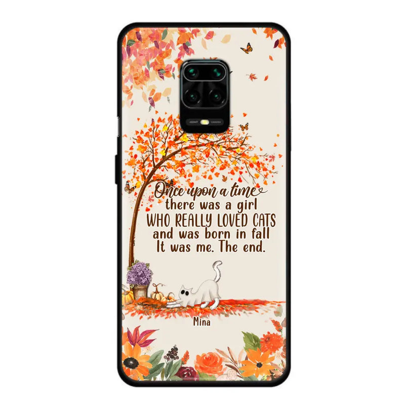 Personalized Cat & Fall Phone Case - Up to 6 Cats - Autumn Gift For Cat Lover - There Was A Girl Who Really Loved Cats And Was Born In Fall - Case For Xiaomi/ Oppo/ Huawei