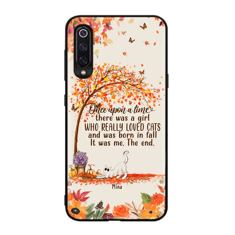 Personalized Cat & Fall Phone Case - Up to 6 Cats - Autumn Gift For Cat Lover - There Was A Girl Who Really Loved Cats And Was Born In Fall - Case For Xiaomi/ Oppo/ Huawei