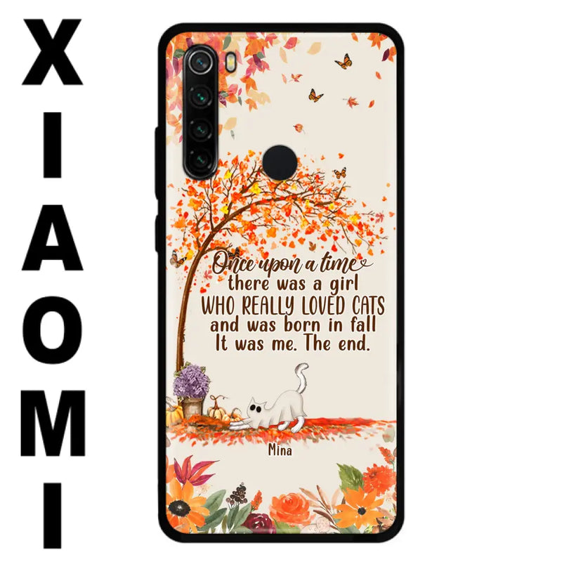 Personalized Cat & Fall Phone Case - Up to 6 Cats - Autumn Gift For Cat Lover - There Was A Girl Who Really Loved Cats And Was Born In Fall - Case For Xiaomi/ Oppo/ Huawei