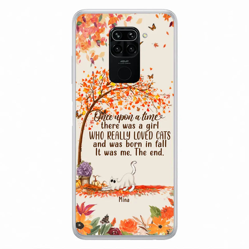 Personalized Cat & Fall Phone Case - Up to 6 Cats - Autumn Gift For Cat Lover - There Was A Girl Who Really Loved Cats And Was Born In Fall - Case For Xiaomi/ Oppo/ Huawei