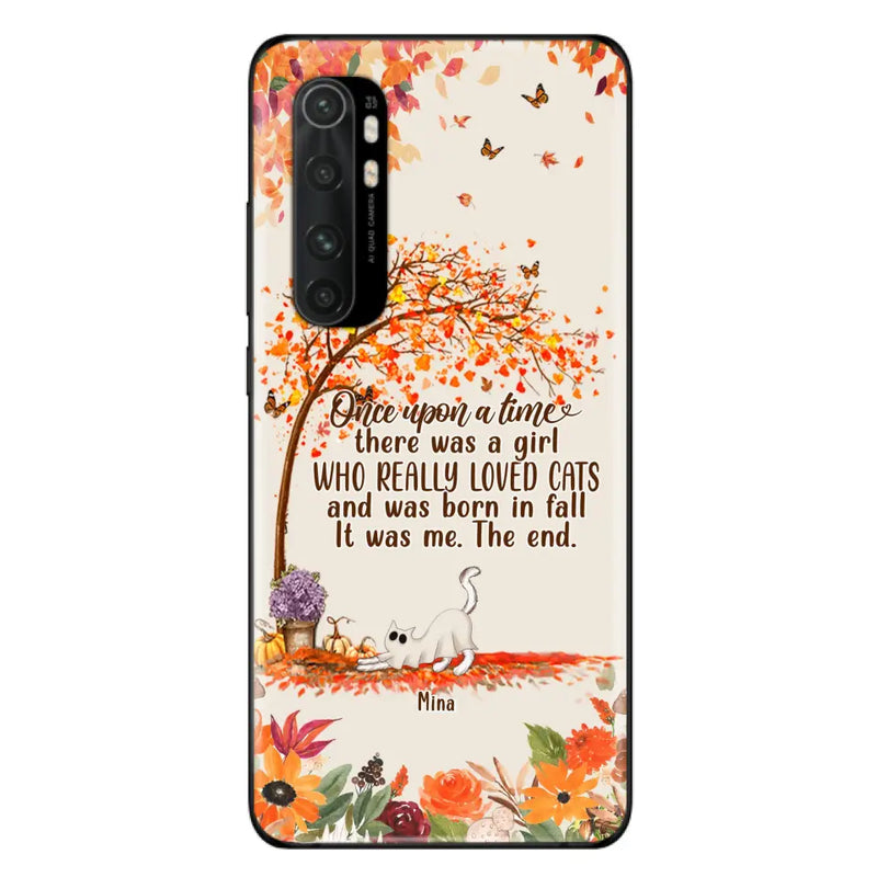 Personalized Cat & Fall Phone Case - Up to 6 Cats - Autumn Gift For Cat Lover - There Was A Girl Who Really Loved Cats And Was Born In Fall - Case For Xiaomi/ Oppo/ Huawei