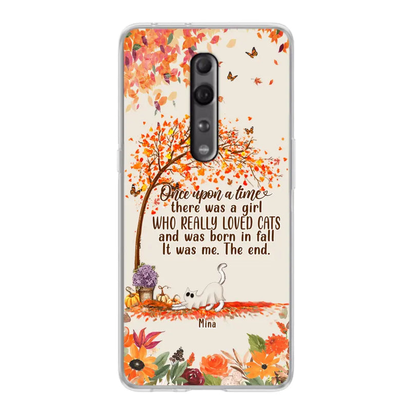 Personalized Cat & Fall Phone Case - Up to 6 Cats - Autumn Gift For Cat Lover - There Was A Girl Who Really Loved Cats And Was Born In Fall - Case For Xiaomi/ Oppo/ Huawei