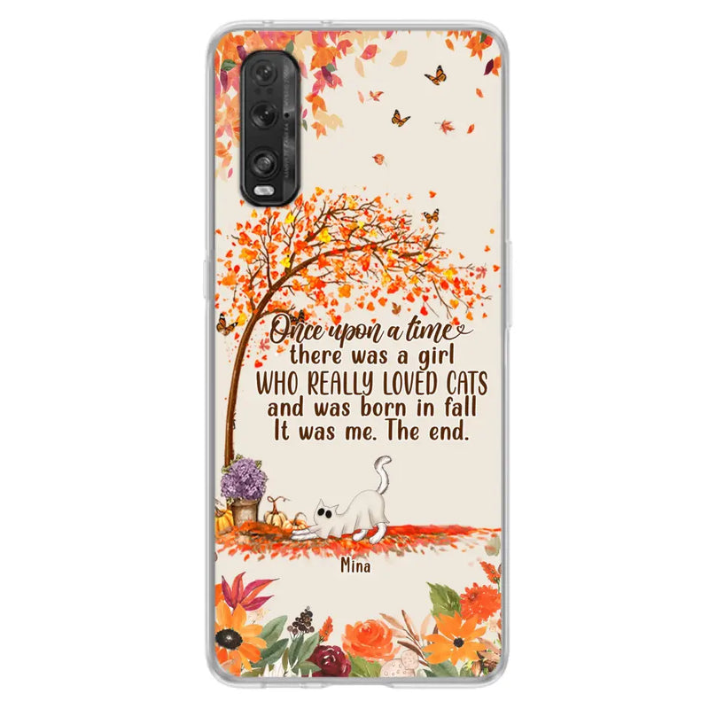 Personalized Cat & Fall Phone Case - Up to 6 Cats - Autumn Gift For Cat Lover - There Was A Girl Who Really Loved Cats And Was Born In Fall - Case For Xiaomi/ Oppo/ Huawei