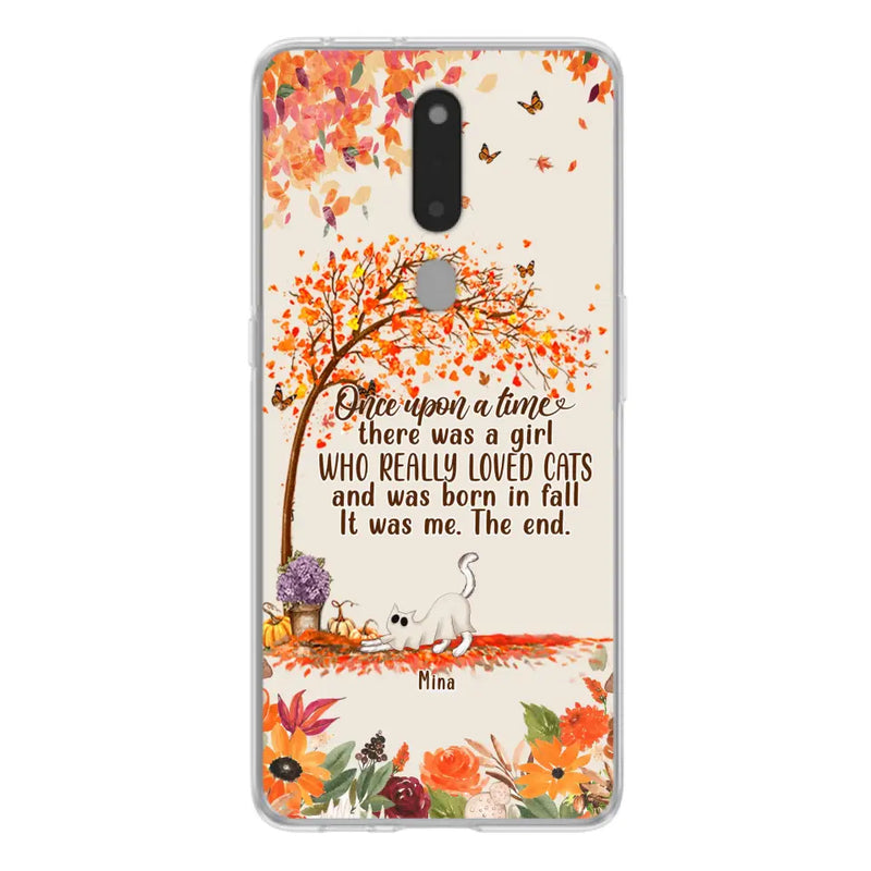 Personalized Cat & Fall Phone Case - Up to 6 Cats - Autumn Gift For Cat Lover - There Was A Girl Who Really Loved Cats And Was Born In Fall - Case For Xiaomi/ Oppo/ Huawei