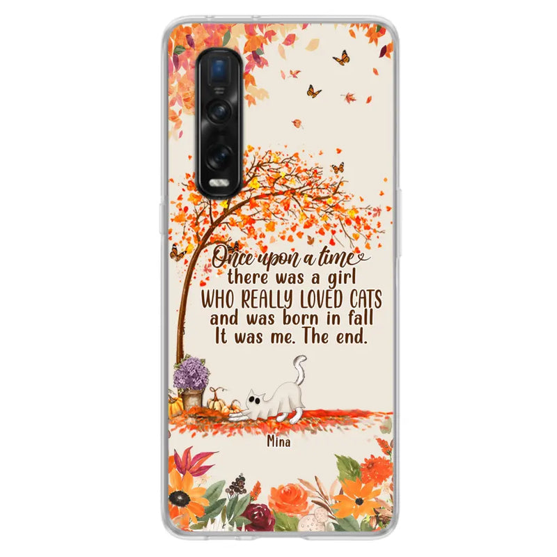 Personalized Cat & Fall Phone Case - Up to 6 Cats - Autumn Gift For Cat Lover - There Was A Girl Who Really Loved Cats And Was Born In Fall - Case For Xiaomi/ Oppo/ Huawei
