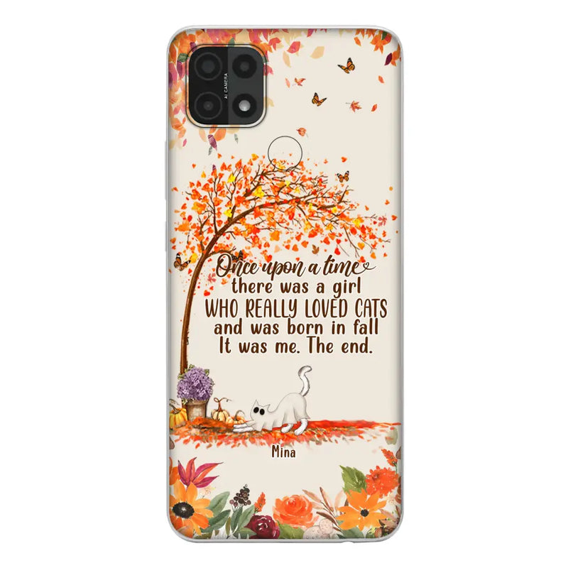 Personalized Cat & Fall Phone Case - Up to 6 Cats - Autumn Gift For Cat Lover - There Was A Girl Who Really Loved Cats And Was Born In Fall - Case For Xiaomi/ Oppo/ Huawei