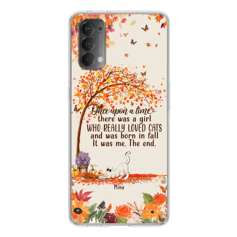 Personalized Cat & Fall Phone Case - Up to 6 Cats - Autumn Gift For Cat Lover - There Was A Girl Who Really Loved Cats And Was Born In Fall - Case For Xiaomi/ Oppo/ Huawei