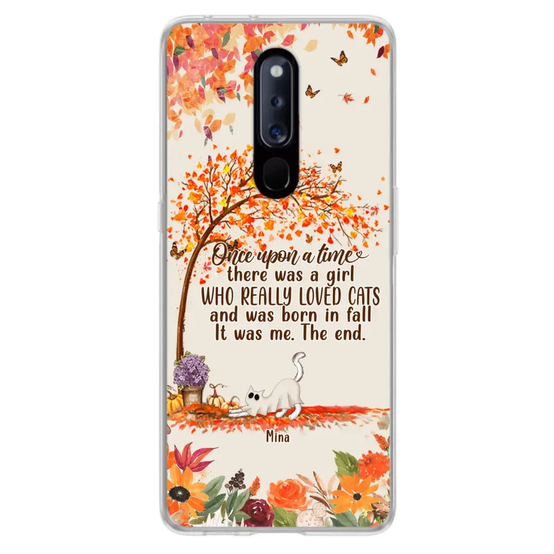 Personalized Cat & Fall Phone Case - Up to 6 Cats - Autumn Gift For Cat Lover - There Was A Girl Who Really Loved Cats And Was Born In Fall - Case For Xiaomi/ Oppo/ Huawei