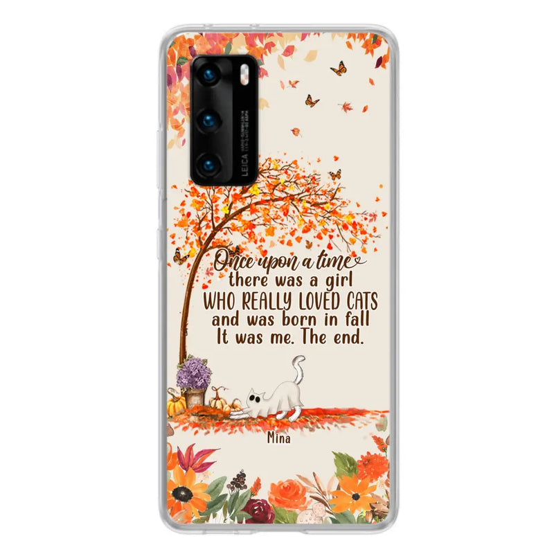 Personalized Cat & Fall Phone Case - Up to 6 Cats - Autumn Gift For Cat Lover - There Was A Girl Who Really Loved Cats And Was Born In Fall - Case For Xiaomi/ Oppo/ Huawei