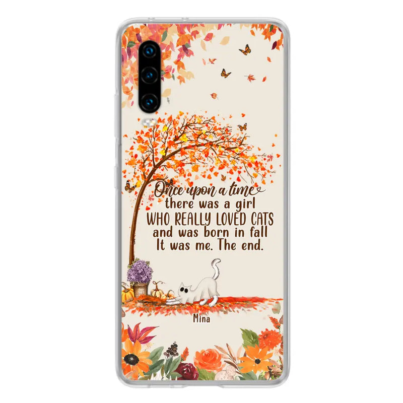 Personalized Cat & Fall Phone Case - Up to 6 Cats - Autumn Gift For Cat Lover - There Was A Girl Who Really Loved Cats And Was Born In Fall - Case For Xiaomi/ Oppo/ Huawei