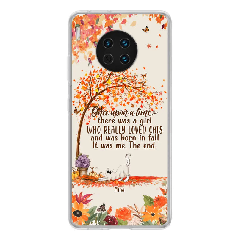 Personalized Cat & Fall Phone Case - Up to 6 Cats - Autumn Gift For Cat Lover - There Was A Girl Who Really Loved Cats And Was Born In Fall - Case For Xiaomi/ Oppo/ Huawei