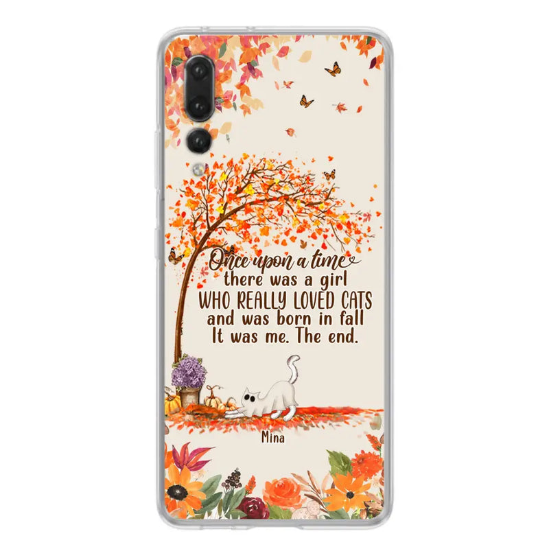 Personalized Cat & Fall Phone Case - Up to 6 Cats - Autumn Gift For Cat Lover - There Was A Girl Who Really Loved Cats And Was Born In Fall - Case For Xiaomi/ Oppo/ Huawei