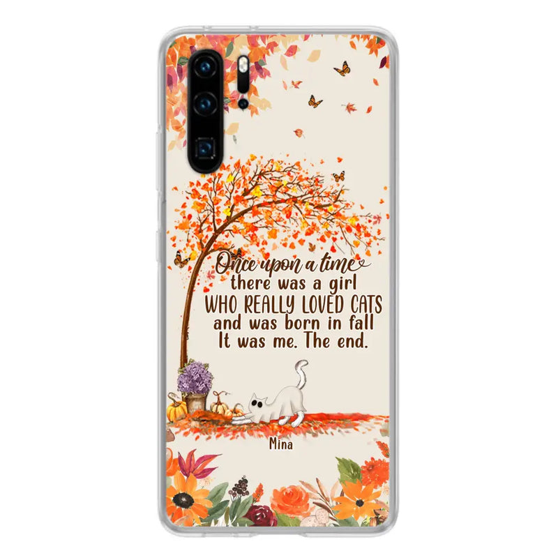 Personalized Cat & Fall Phone Case - Up to 6 Cats - Autumn Gift For Cat Lover - There Was A Girl Who Really Loved Cats And Was Born In Fall - Case For Xiaomi/ Oppo/ Huawei
