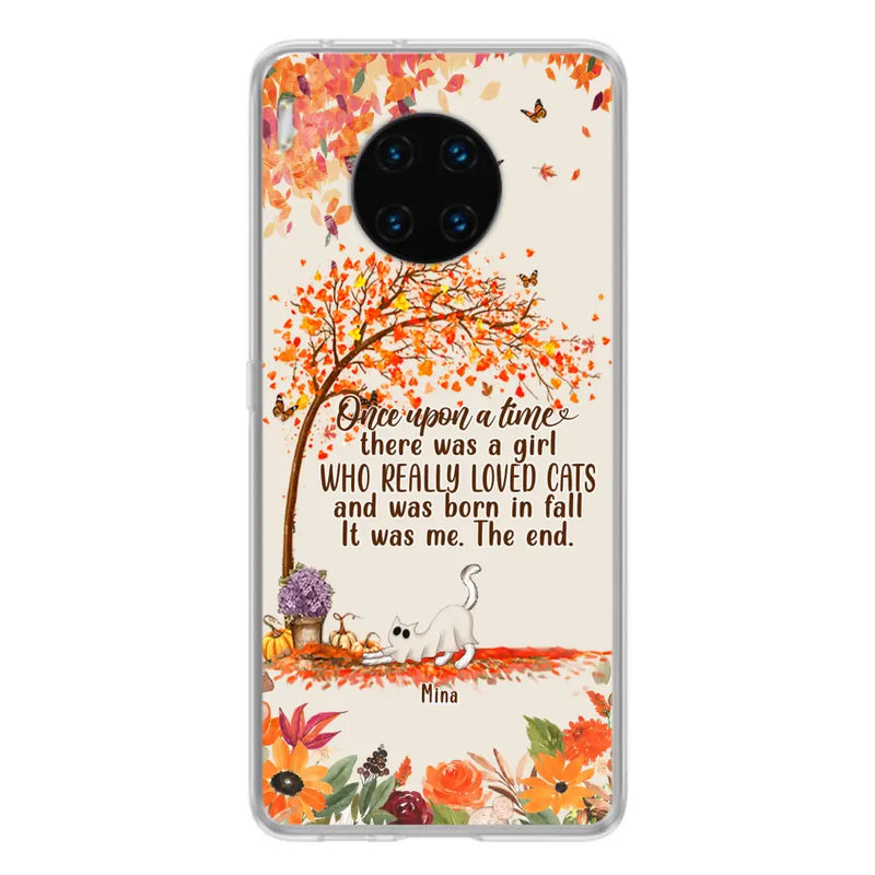 Personalized Cat & Fall Phone Case - Up to 6 Cats - Autumn Gift For Cat Lover - There Was A Girl Who Really Loved Cats And Was Born In Fall - Case For Xiaomi/ Oppo/ Huawei