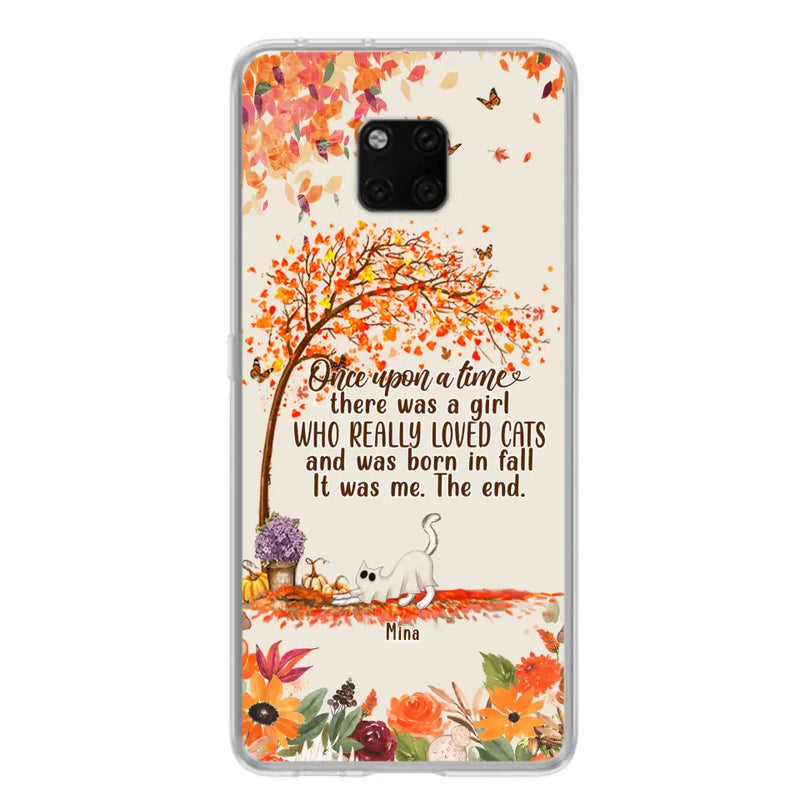 Personalized Cat & Fall Phone Case - Up to 6 Cats - Autumn Gift For Cat Lover - There Was A Girl Who Really Loved Cats And Was Born In Fall - Case For Xiaomi/ Oppo/ Huawei