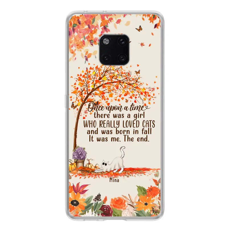 Personalized Cat & Fall Phone Case - Up to 6 Cats - Autumn Gift For Cat Lover - There Was A Girl Who Really Loved Cats And Was Born In Fall - Case For Xiaomi/ Oppo/ Huawei