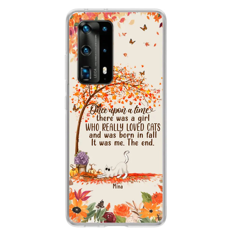 Personalized Cat & Fall Phone Case - Up to 6 Cats - Autumn Gift For Cat Lover - There Was A Girl Who Really Loved Cats And Was Born In Fall - Case For Xiaomi/ Oppo/ Huawei