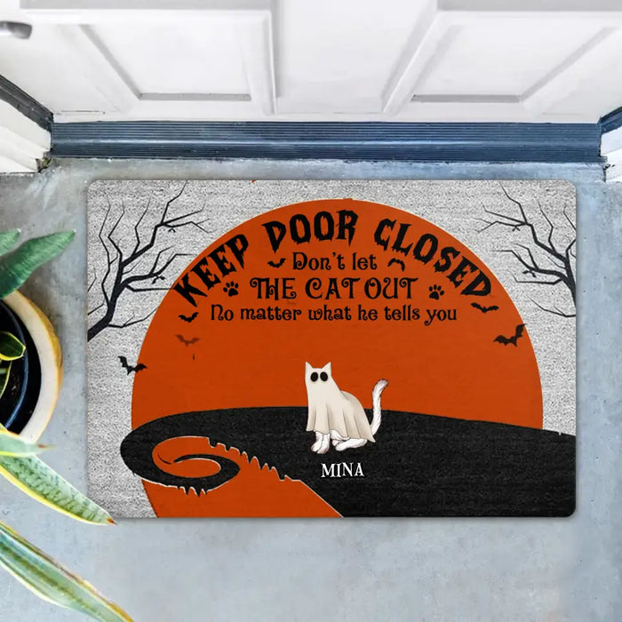 Custom Personalized Halloween Cat Boo Doormat - Upto 6 Cats - Gift Idea For Cat Lovers - Keep Door Closed Don't Let The Cats Out