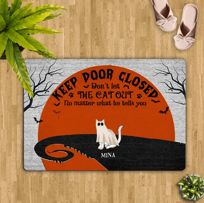 Custom Personalized Halloween Cat Boo Doormat - Upto 6 Cats - Gift Idea For Cat Lovers - Keep Door Closed Don't Let The Cats Out