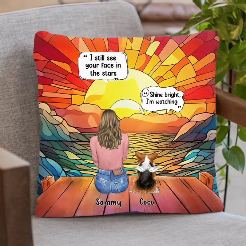 Personalized Memorial Pet Pillow Cover - Memorial Gift Idea For Dog/Cat/Rabbits Owners - I Still See Your Face In The Stars