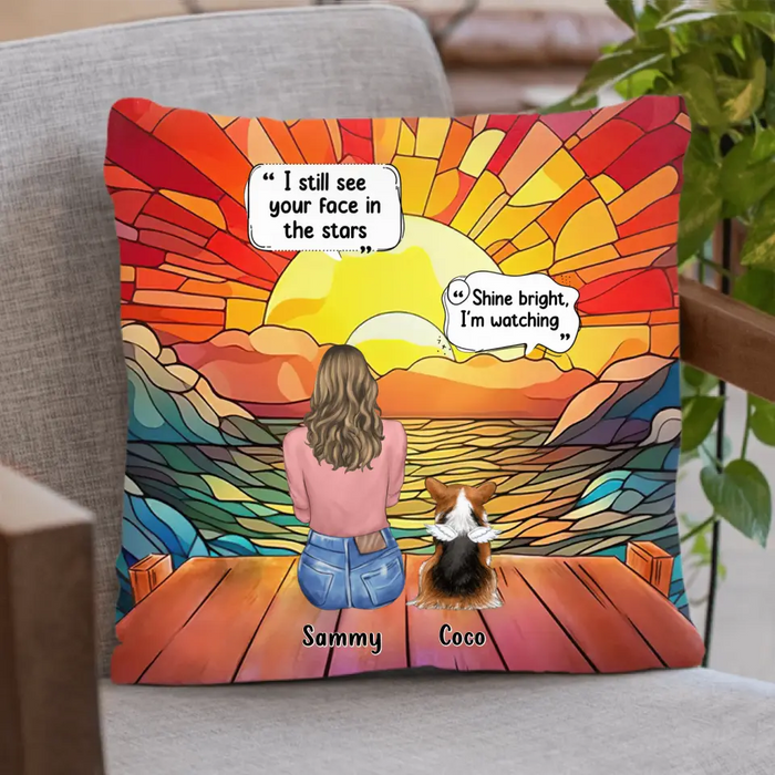 Custom Personalized Memorial Pet Pillow Cover - Memorial Gift Idea For Dog/Cat/Rabbits Owners - I Still See Your Face In The Stars