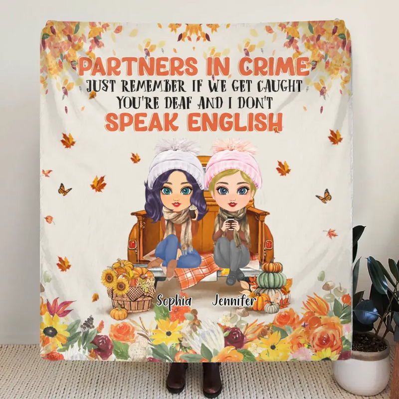 Personalized Friend Fleece Throw Blanket/Quilt - Gift Idea for Friends/Besties/Sisters - Partners In Crime