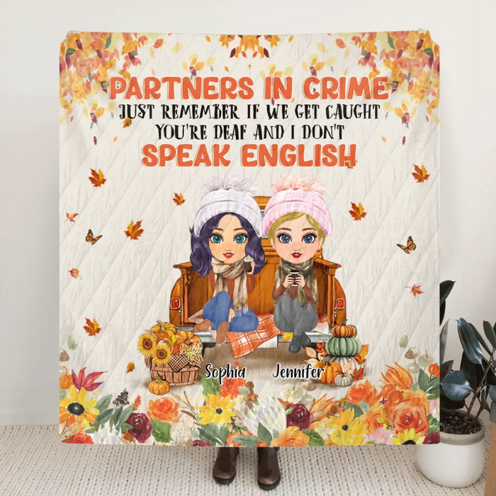 Personalized Friend Fleece Throw Blanket/Quilt - Gift Idea for Friends/Besties/Sisters - Partners In Crime