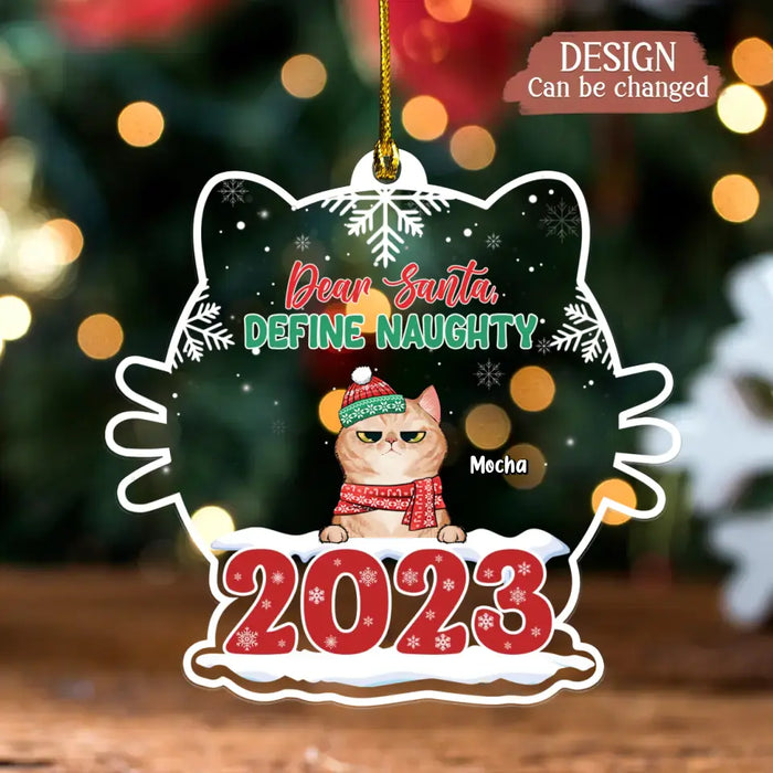 Custom Personalized Meowy Catmas Acrylic Ornament - Christmas Gift Idea For Cat Lovers - Dear Santa Define Naughty