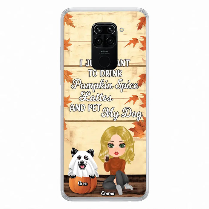 Custom Personalized Girl Dog/Cat Phone Case - Upto 5 Pets - Autumn Gift For Dog/Cat Lover - I Just Want To Drink Pumpkin Spice Lattes And Pet My Dogs - Case For Xiaomi/ Oppo/ Huawei