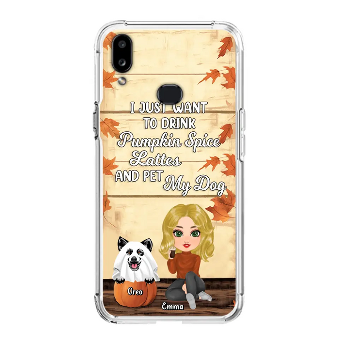 Custom Personalized Girl Dog/Cat Phone Case - Upto 5 Pets - Autumn Gift For Dog/Cat Lover - I Just Want To Drink Pumpkin Spice Lattes And Pet My Dogs - Case For iPhone And Samsung