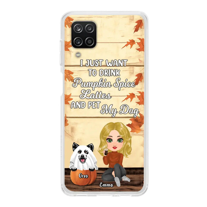 Custom Personalized Girl Dog/Cat Phone Case - Upto 5 Pets - Autumn Gift For Dog/Cat Lover - I Just Want To Drink Pumpkin Spice Lattes And Pet My Dogs - Case For iPhone And Samsung