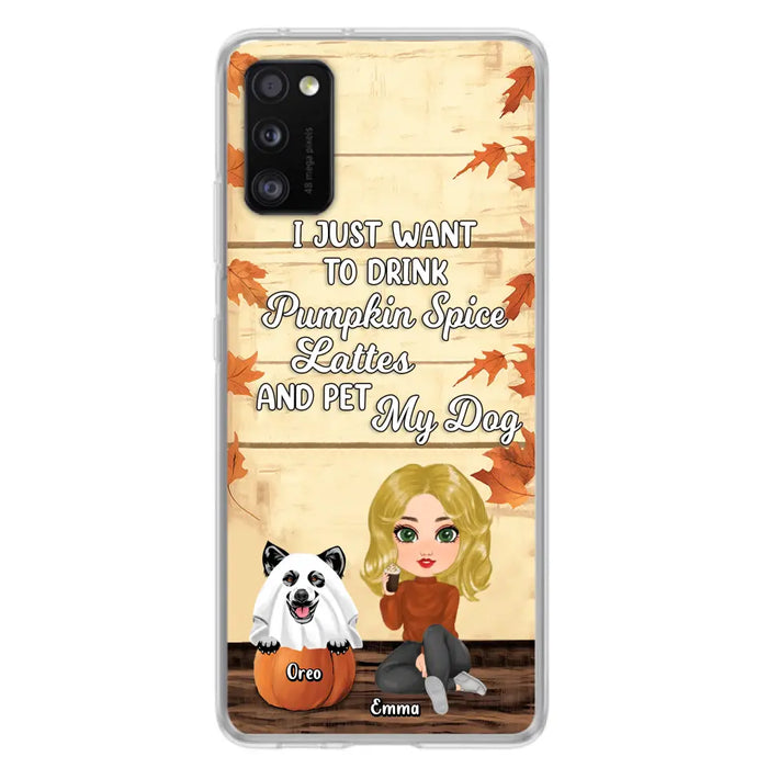 Custom Personalized Girl Dog/Cat Phone Case - Upto 5 Pets - Autumn Gift For Dog/Cat Lover - I Just Want To Drink Pumpkin Spice Lattes And Pet My Dogs - Case For iPhone And Samsung