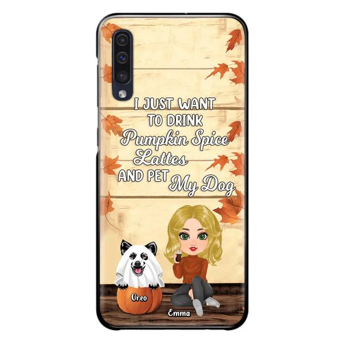 Custom Personalized Girl Dog/Cat Phone Case - Upto 5 Pets - Autumn Gift For Dog/Cat Lover - I Just Want To Drink Pumpkin Spice Lattes And Pet My Dogs - Case For iPhone And Samsung