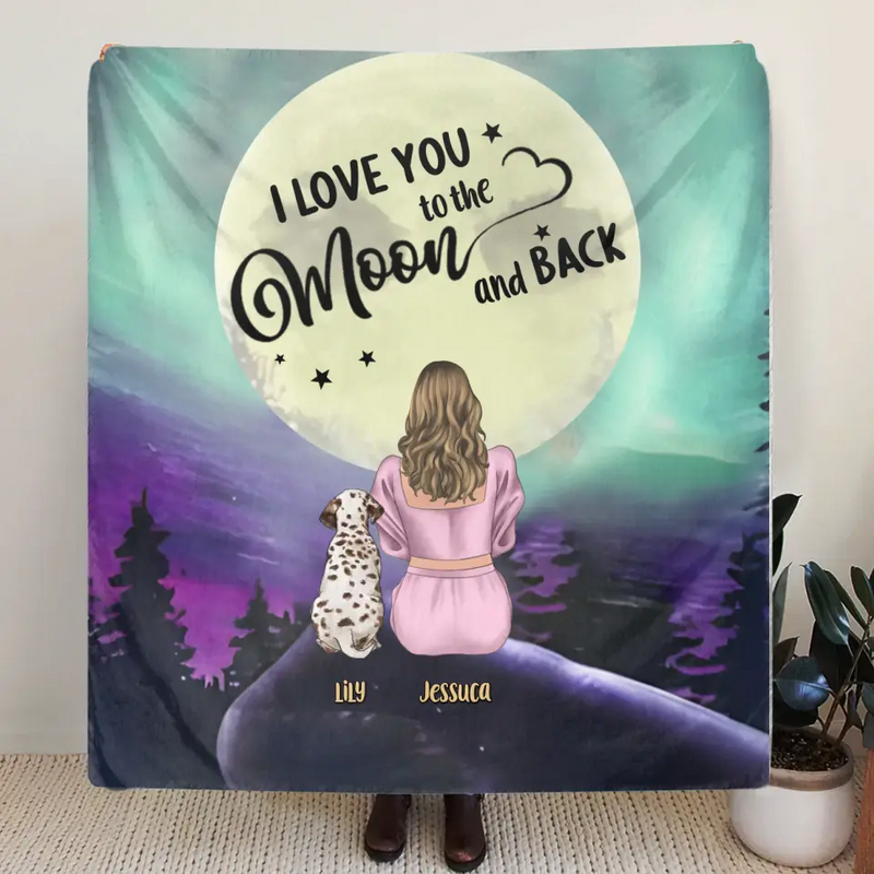 Personalized Memorial Pet Mom Fleece Throw Blanket/Quilt - Gift Idea For Dog/Cat Owners - I Love You To The Moon And Back