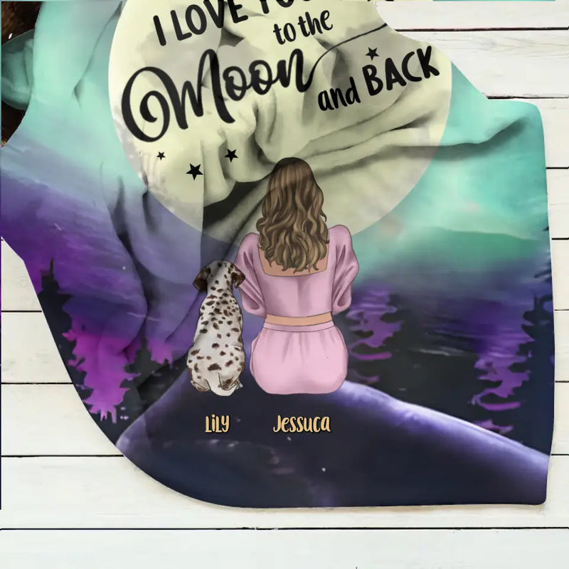 Personalized Memorial Pet Mom Fleece Throw Blanket/Quilt - Gift Idea For Dog/Cat Owners - I Love You To The Moon And Back