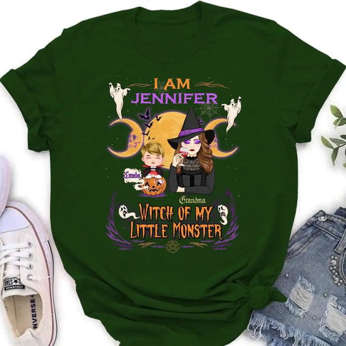 Personalized Grandma & Grandkid Witch Shirt/Hoodie - Halloween Gift For Grandkid - Upto 4 Kids - I Am Witch Of My Little Monsters