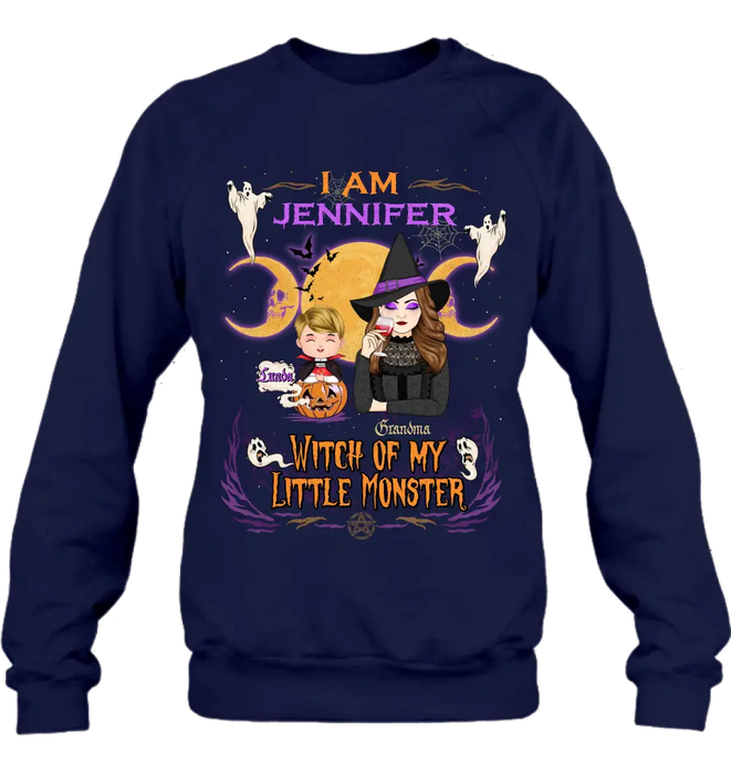 Personalized Grandma & Grandkid Witch Shirt/Hoodie - Halloween Gift For Grandkid - Upto 4 Kids - I Am Witch Of My Little Monsters